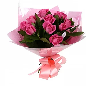 12 Pink Roses Bouquet