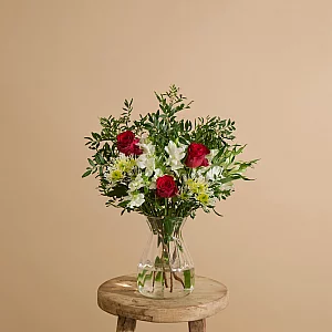 Black Friday Flower bouquet with red roses and alstroemeria