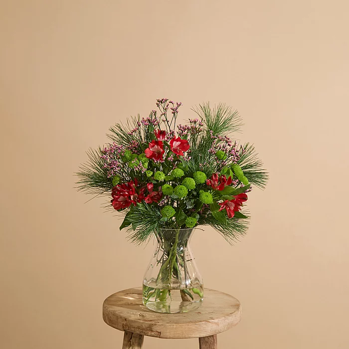 Christmas flower bouquet with alstromeria Santini and pine